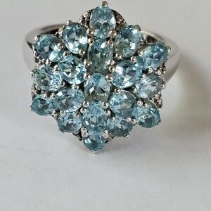 Genuine Paraiba Apatite Cluster Platinum/925 Size 6